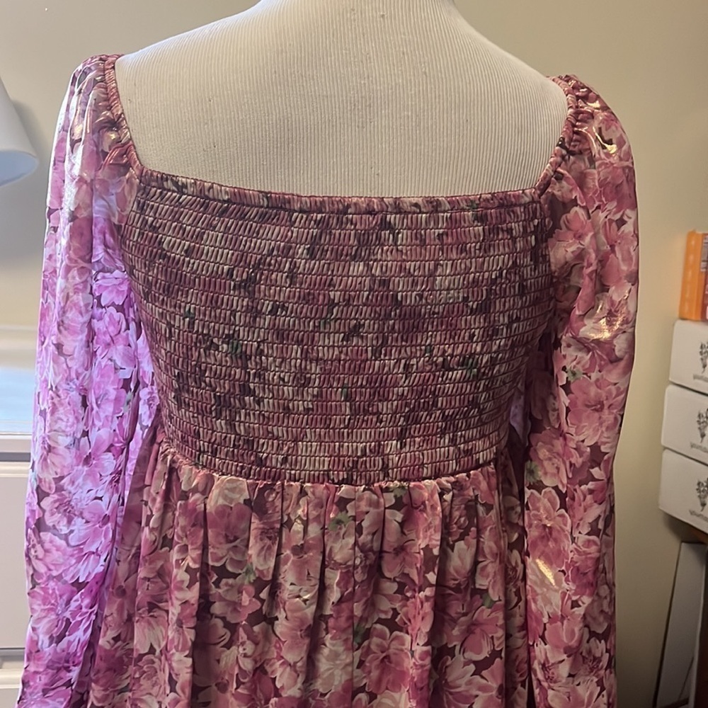 Crystal doll pink floral long sleeve dress with elasticized bust - Picture 5 of 13